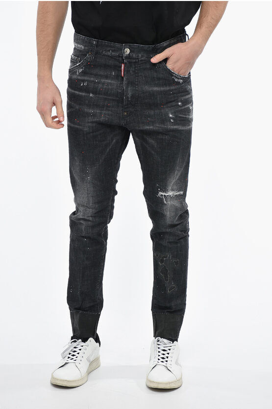 Dsquared2 Jeans Long Crotch Fit con Risvolti in Cotone Spalmato 16cm taglia 42