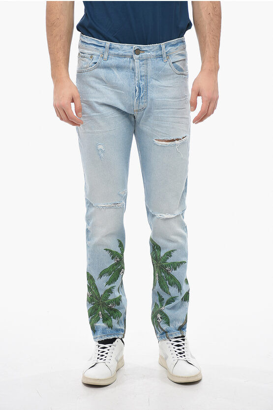 Palm Angels Jeans Regular Fit WASH PALMS in Denim Lavaggio Chiaro 16cm taglia 33