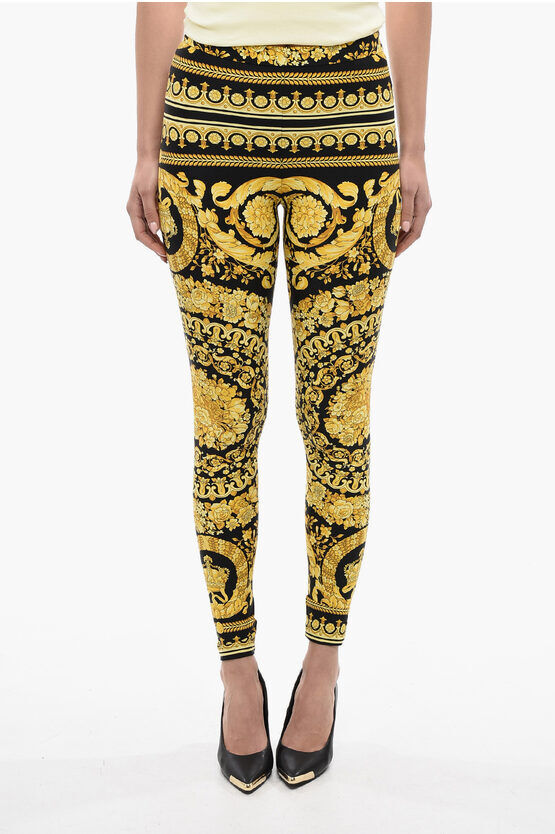 Versace Leggings a Vita Alta con Fantasia Barocco taglia 40