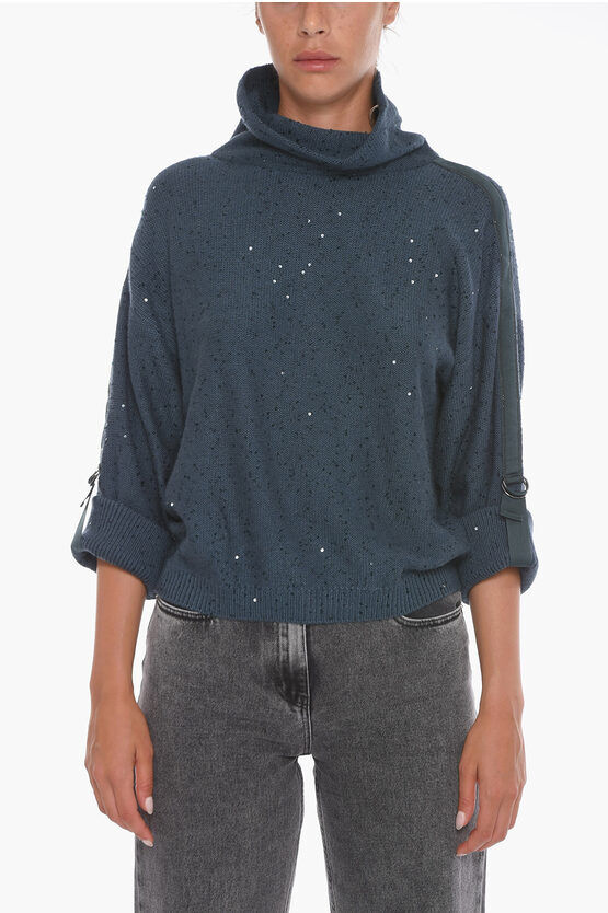 Brunello Cucinelli Maglia a Collo Alto in Cashmere con Paillettes taglia L