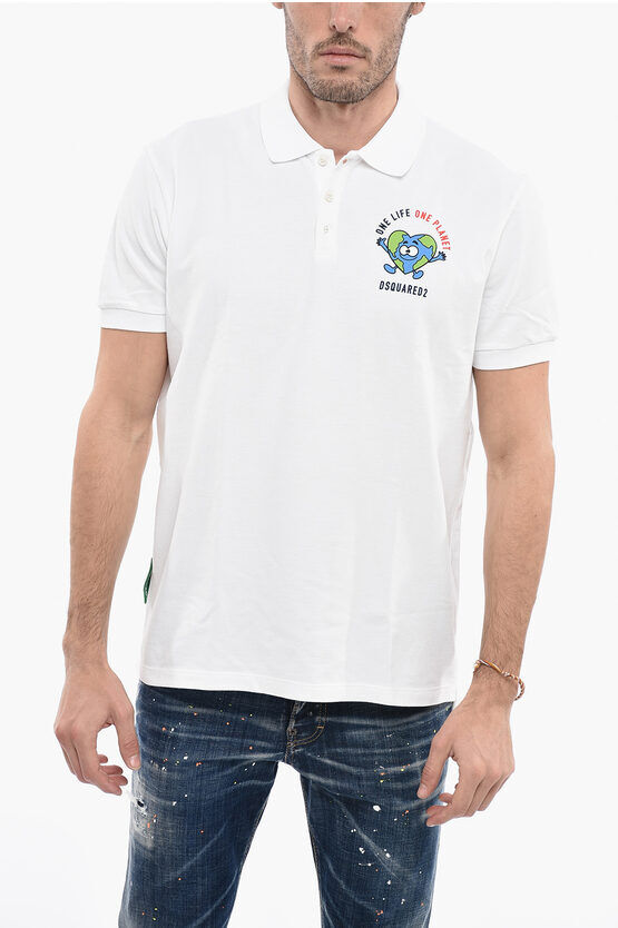 Dsquared2 ONE LIFE ONE PLANET Polo BUDDY EARTH in Cotone Hopsack taglia M