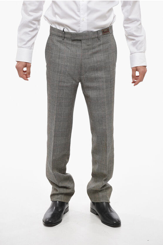 Gucci Pantaloni in Misto Lino District Check con Chiusura Nascosta taglia 50