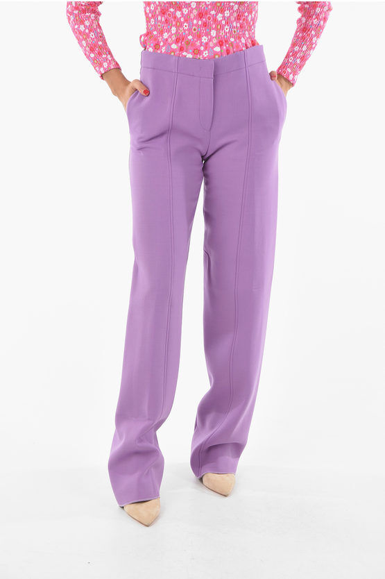 Salvatore Ferragamo Pantaloni Palazzo LATEX PURP in Misto Lana taglia 44