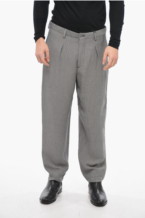 Armani Pantaloni Tapered Fit con Fantasia a Righe taglia 52