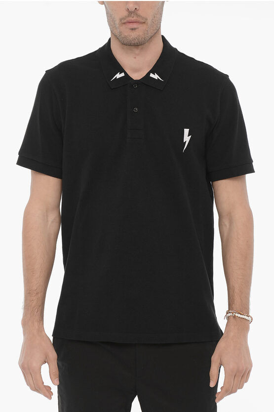 Neil Barrett Polo A 2 Bottoni Slim Fit con Ricamo a Contrasto taglia S