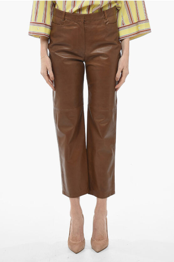 Max Mara S Pantaloni in Pelle ULLA a Gampa Ampia taglia 42