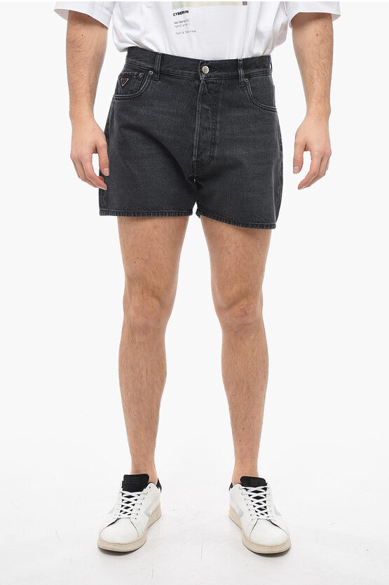 Prada Shorts in Denim Stone Washed con Passanti taglia 32