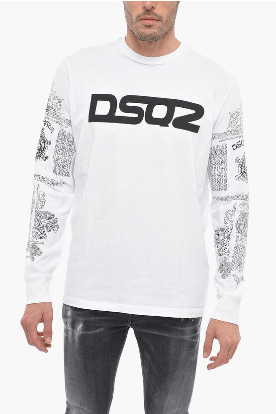 Dsquared2 T-Shirt Girocollo in Cotone con Maniche Stampate taglia L