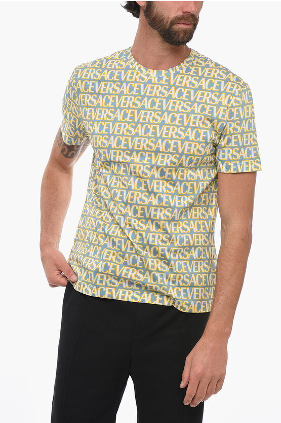 Versace T-Shirt Girocollo in Cotone con Motivo Monogram taglia Xl