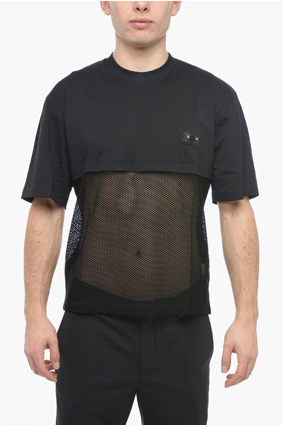Neil Barrett T-shirt Girocollo Slim Fit in Mesh e Dettaglio Piercing taglia Xxs