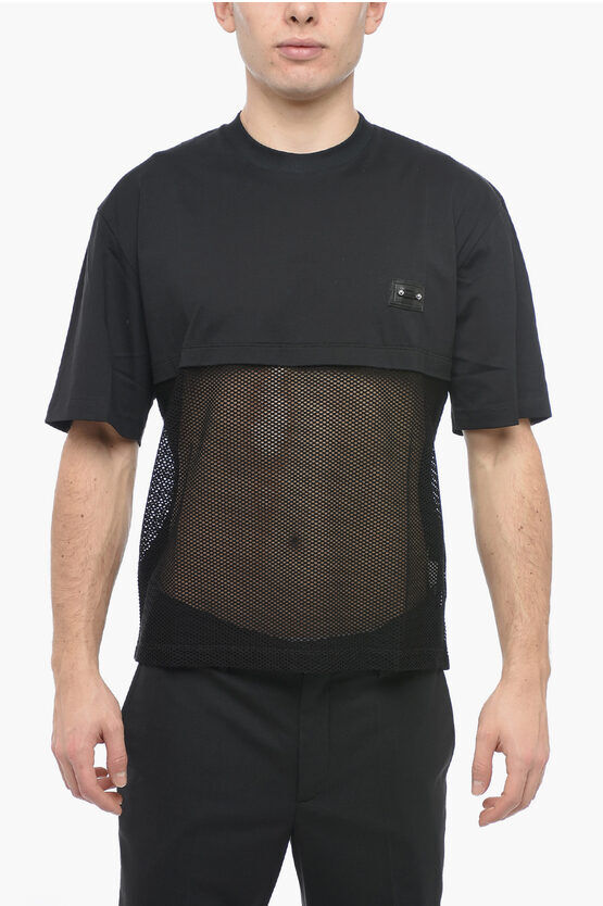 Neil Barrett T-shirt Girocollo Slim Fit in Mesh e Dettaglio Piercing taglia L