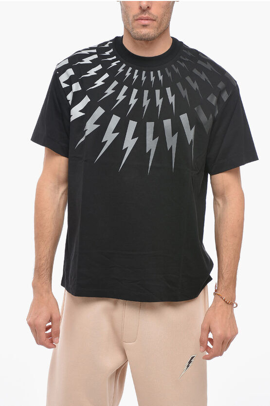 Neil Barrett T-shirt THUNDERBOLT a Spalla Scesa con Effetto Degradé taglia S