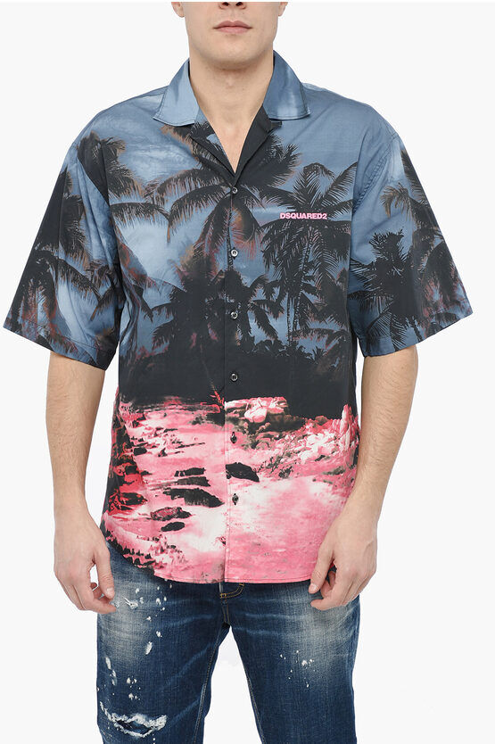 Dsquared2 Camicia SUNRISE BOWLING con Stampa Grafica All Over taglia 56