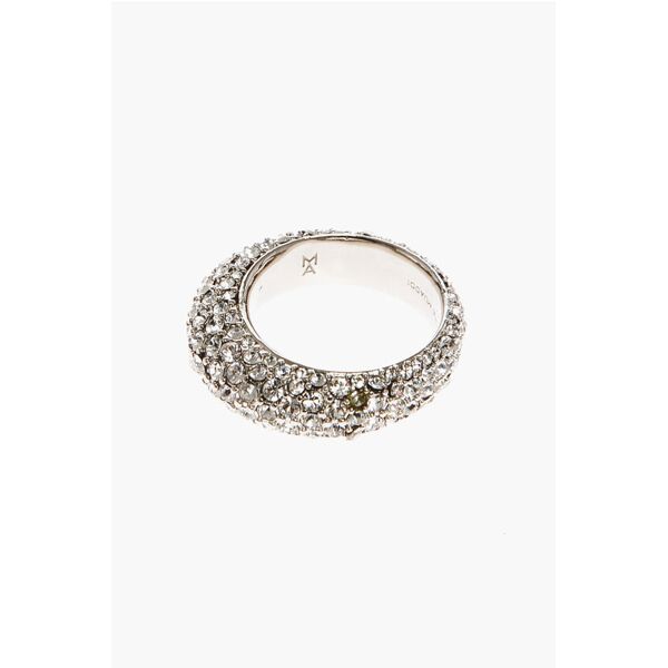 amina muaddi anello cameron in argento con strass all-over taglia 54
