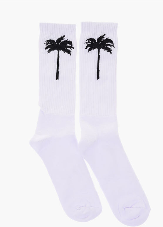 Palm Angels Calzini Lunghi con Palma Ricamata taglia L/XL Palm Angels Calzini Lunghi con Palma Ricamata taglia L/XL