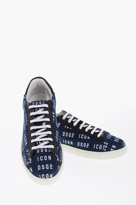 Dsquared2 ICON Sneakers Basse in Denim con Monogarm All-Over E Dettagl taglia 46