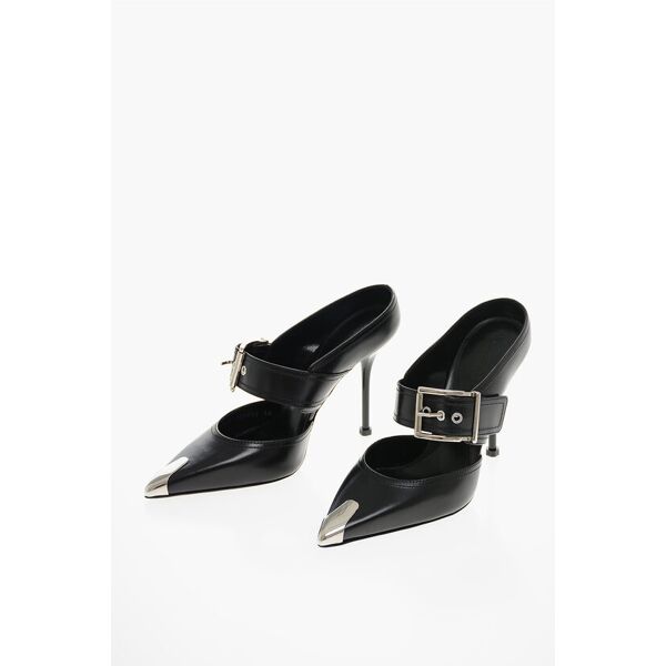 alexander mcqueen mules in pelle boxcar con fibbia e punta in metallo 11cm taglia 38