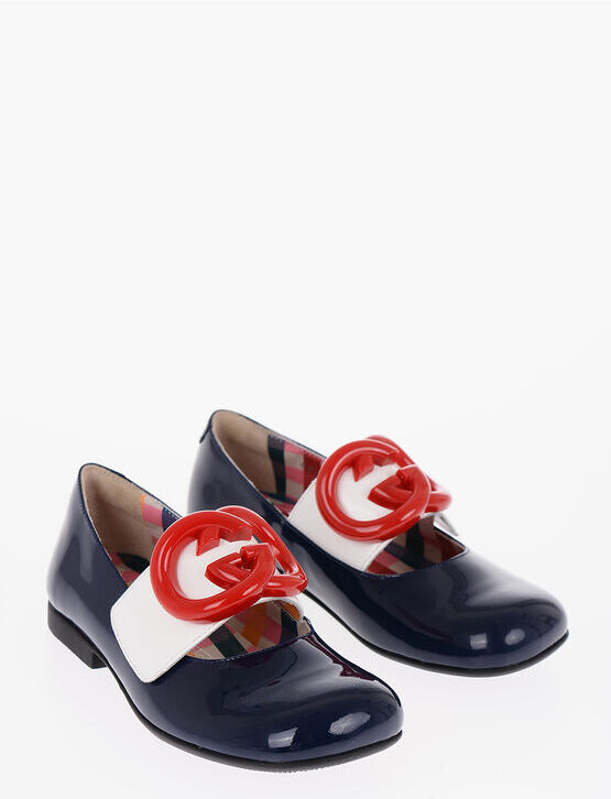 Gucci Ballerine in Pelle Lucida con Placca Logo a Contrasto taglia 31