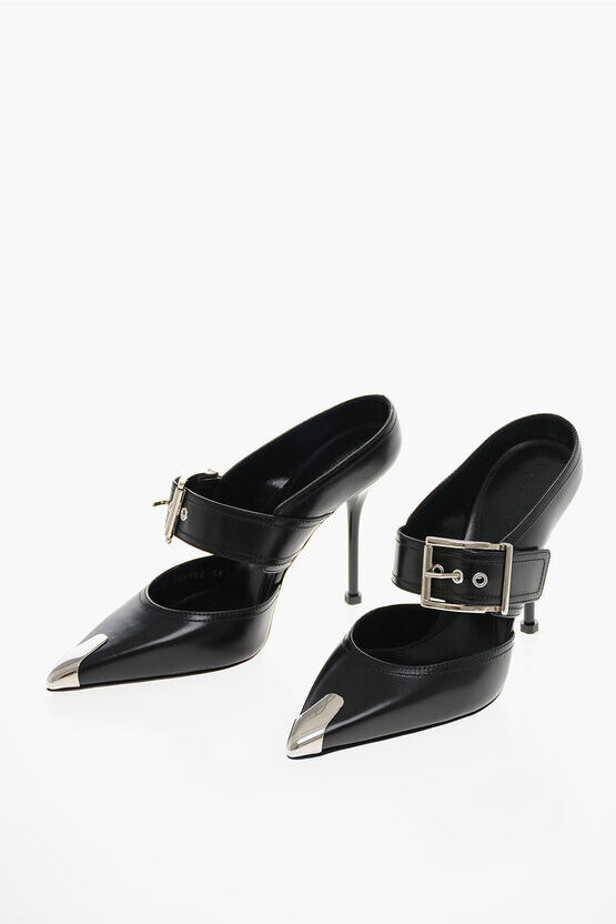 Alexander McQueen Mules in Pelle BOXCAR con Fibbia e Punta in Metallo 11cm taglia 36