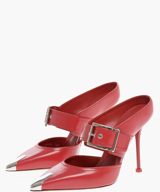 Alexander McQueen Mules in Pelle BOXCAR con Fibbia e Punta in Metallo 11cm taglia 39