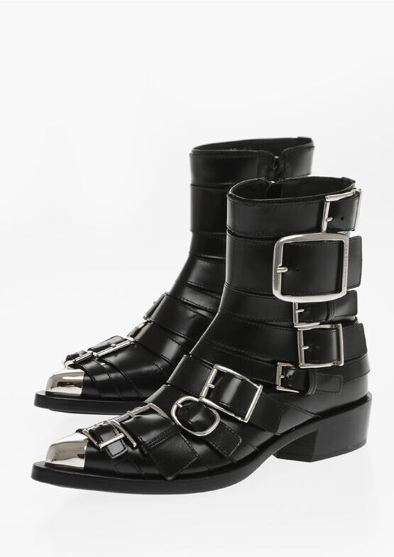 Alexander McQueen Stivaletti Texani HARDWARE Multifibbia con Punta Metallica 4 taglia 38