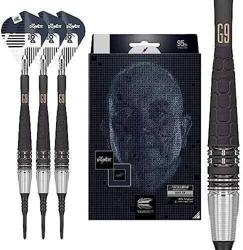 Target Darts Phil Taylor Power 9-5 Gen 9 95% tungsteno Soft Tip Set Freccette, Punta Morbida Unisex, Nero e Argento, 18 g