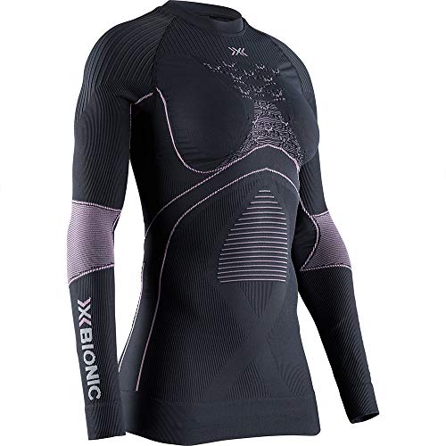 X-Bionic Energy Accumulator 4.0 Round Neck Long Sleeves, Strato Base Camicia Funzionale Donna, Charcoal/Magnolia, XL