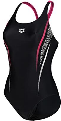 Arena Women's Swimsuit V Back Graphic, Intero Donna, Black-freak Rose, 46