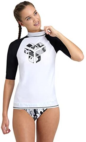 Arena Women's Rash Vest S/S Graphic Guard Shirt, White-Black, S