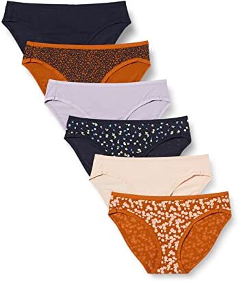 Amazon Essentials Slip Bikini in Cotone (Disponibile in Taglie Forti) Donna, Pacco da 6, Multicolore/Floreale/Stampa Petali, 44