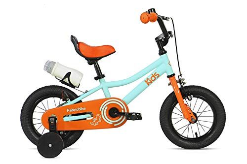 FabricBike Kids - Bicicletta per Bambini con Pedali per Bambini e Ragazze, Ruote Rimovibili da 12" e 16", 4 Colori (Aqua & Orange, 12": 2-3,5 Anni (da 70 a 96 cm di Altezza))