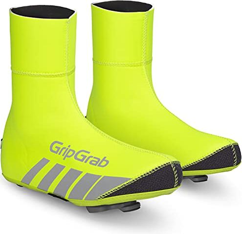 GripGrab - Copriscarpe unisex per adulti RaceThermo Invernale da corsa in neoprene, calde, impermeabili, antivento, per ciclismo, ghette da bicicletta, gialla Hi-Vis, (42/43)