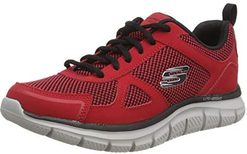 Skechers Track Bucolo, Scarpe running Uomo, Red Leather Black Mesh Trim, 48.5 EU