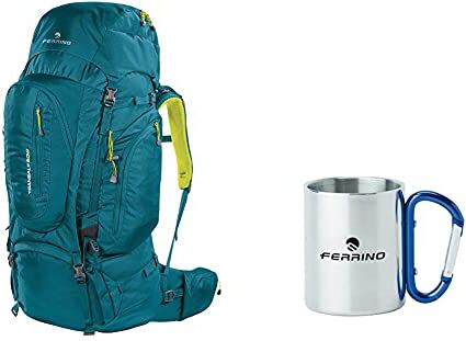 Ferrino Transalp, Zaino Da Hiking Ed Escursionismo Unisex, Verde, 60 L &, Tazza Con Moschettone Grigio