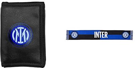 Inter Portafoglio a Strappo in PU Prodotto Ufficiale Official Merchandising, Nero & Sciarpa Nuovo Logo Jaquard, Diverse Colorazioni, Stadio Unisex-Adulto, Scacchi Nero/Blu, Taglia Unica