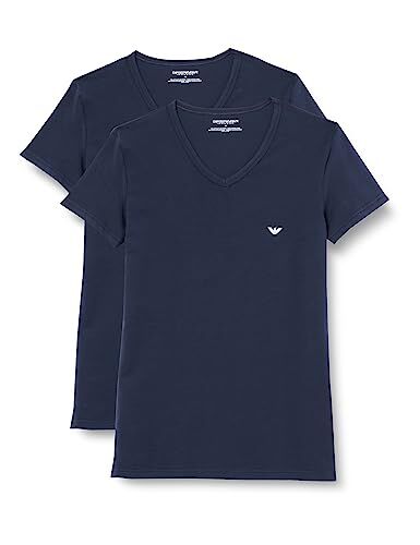 Emporio Armani Underwear 2-Pack T-Shirt V Neck, Marine/Marine, L Uomo