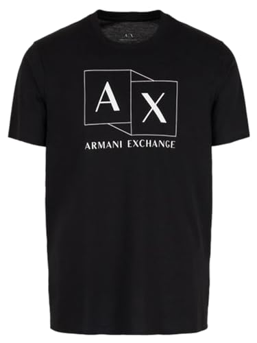 Armani Exchange Slim Fit Mercerized Cotton Jersey AX Box Logo Tee T-Shirt, Nero, S Uomo