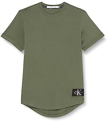 Calvin Klein Jeans T-shirt Maniche Corte Uomo Badge Turn Up Sleeve Scollo Rotondo, Verde (Thyme), XS