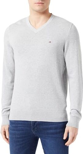 Tommy Hilfiger Pullover Uomo V-Neck Scollo a V, Grigio (Light Grey Heather), XS