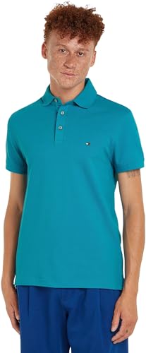 Tommy Hilfiger Uomo Maglietta Polo Maniche Corte 1985 Slim Slim Fit, Blu (Surf Blue), XL