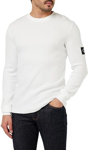 Calvin Klein Jeans Maglietta Maniche Lunghe Uomo Badge Waffle LS Tee Basic, Bianco (Bright White), M