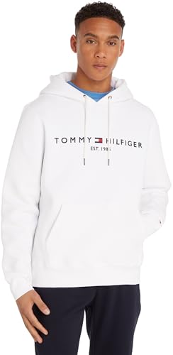 Tommy Hilfiger Logo Hoody Felpa, White, L Uomo