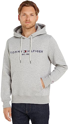 Tommy Hilfiger Logo Hoody Felpa, Cloud Htr, XL Uomo