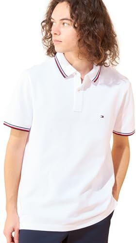 Tommy Hilfiger Maglietta Polo Maniche Corte Uomo Core Tommy Tipped Slim Fit, Bianco (White), S