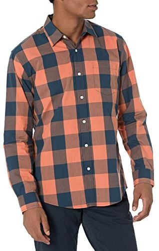 Amazon Essentials Camicia Casual in Popeline a Maniche Lunghe vestibilità Regular Uomo, Arancione Blu Marino Bisonti, XL