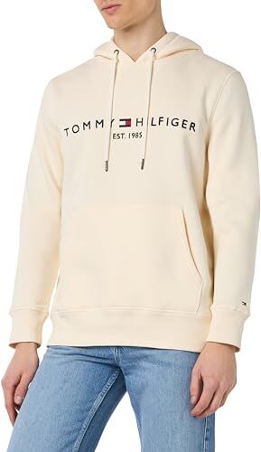 Tommy Hilfiger Uomo Felpa Tommy Logo con Cappuccio, Bianco (Calico), XL