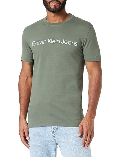Calvin Klein Jeans INSTITUTIONAL Logo Slim Tee J30J322344 Magliette a Maniche Corte, Verde (Thyme/Bright White), XXS Uomo