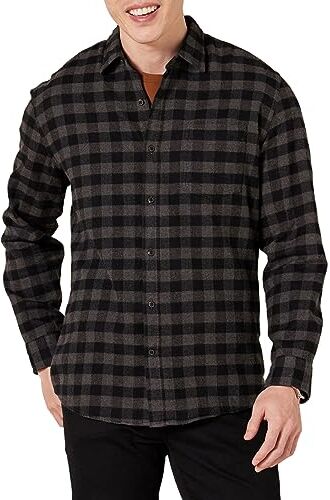 Amazon Essentials Camicia in Flanella a Maniche Lunghe (Disponibile in Taglie Extra Forti) Uomo, Carbone Buffalo Plaid, M