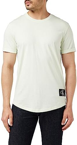 Calvin Klein Jeans T-shirt Maniche Corte Uomo Badge Turn Up Sleeve Scollo Rotondo, Verde (Canary Green), S