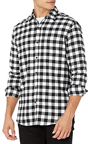 Amazon Essentials Camicia in Flanella a Maniche Lunghe (Disponibile in Taglie Extra Forti) Uomo, Nero Buffalo Plaid, XL